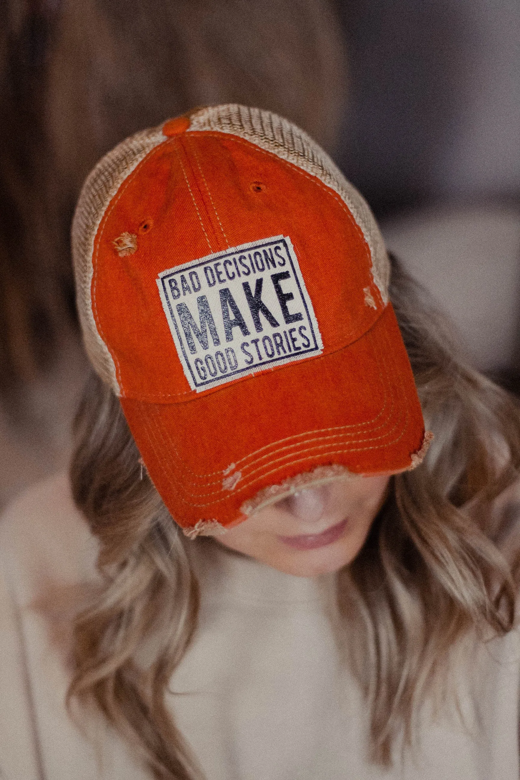 Bad Decisions Make Good Stories Distressed Hat