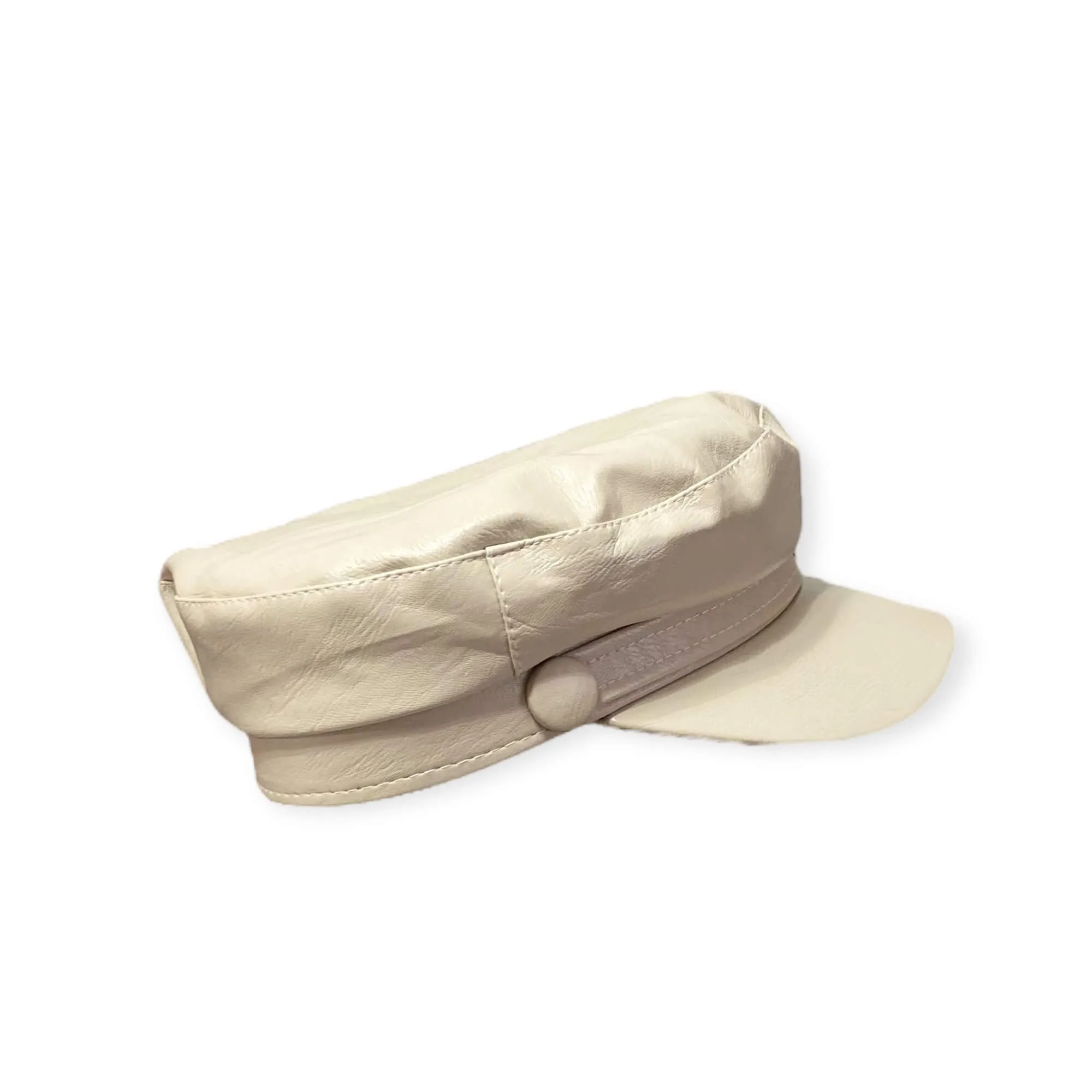 Beige Leather Baker Boy Hat
