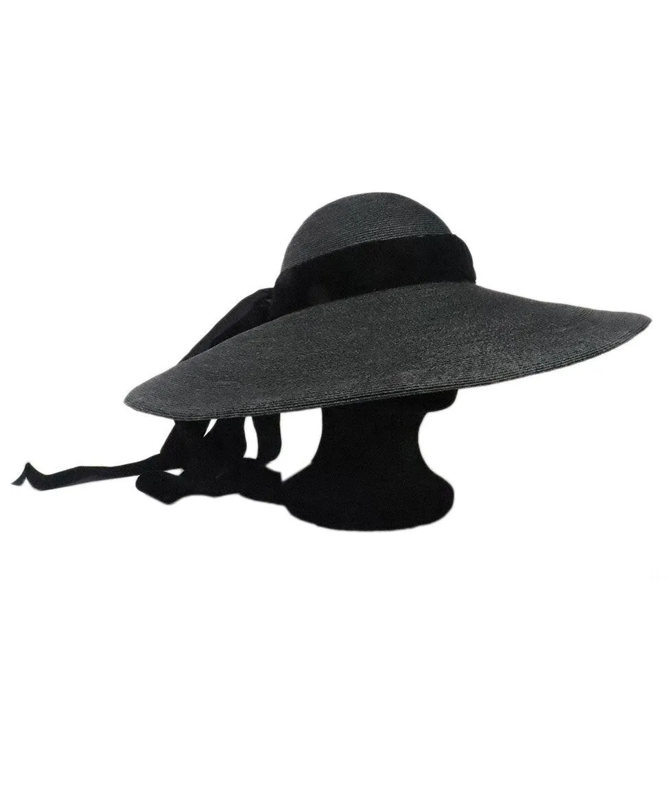 Black Raffia Hat w/ Velvet Bow Trim