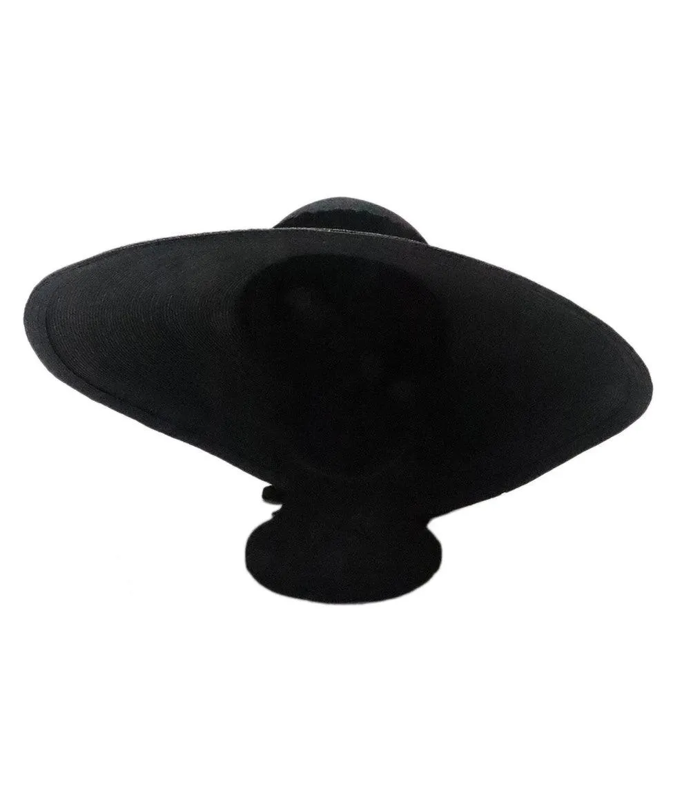 Black Raffia Hat w/ Velvet Bow Trim