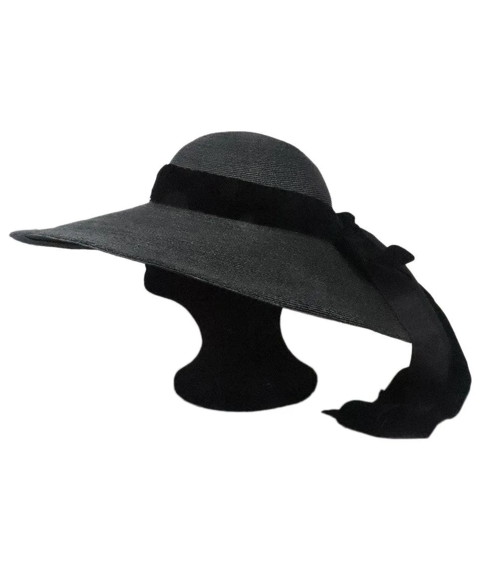 Black Raffia Hat w/ Velvet Bow Trim