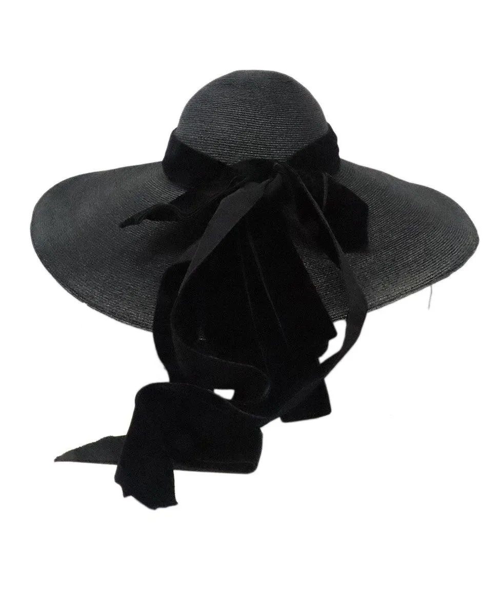 Black Raffia Hat w/ Velvet Bow Trim