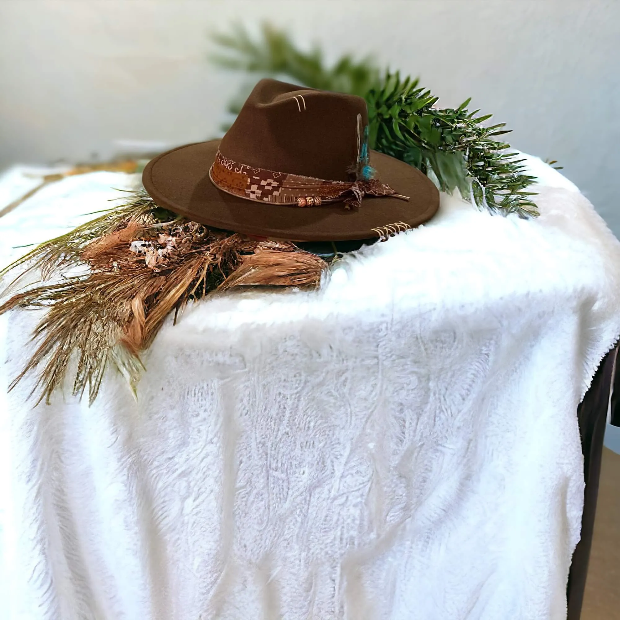 Brown Wide Brim Suede Fedora