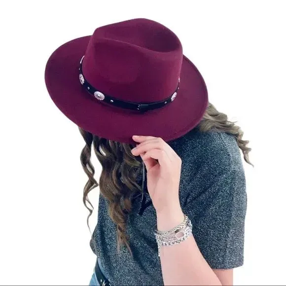 Burgundy Red Cowgirl Fedora Hat