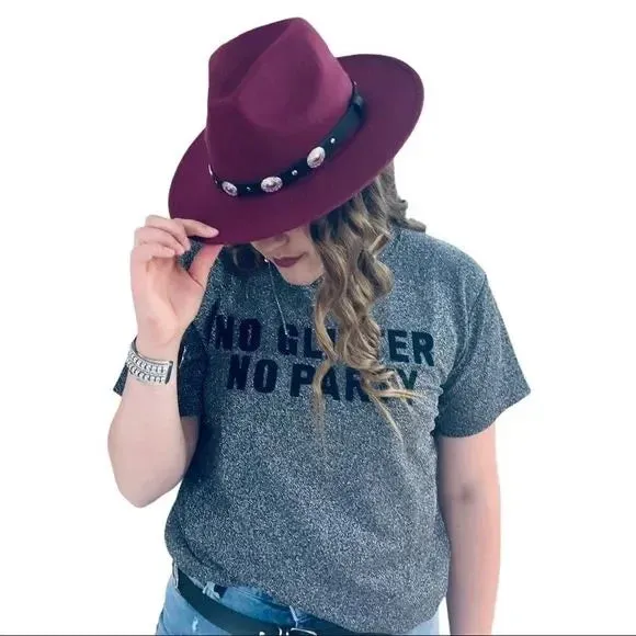 Burgundy Red Cowgirl Fedora Hat