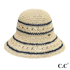 C.C Straw Bucket Hat w/ Stripes