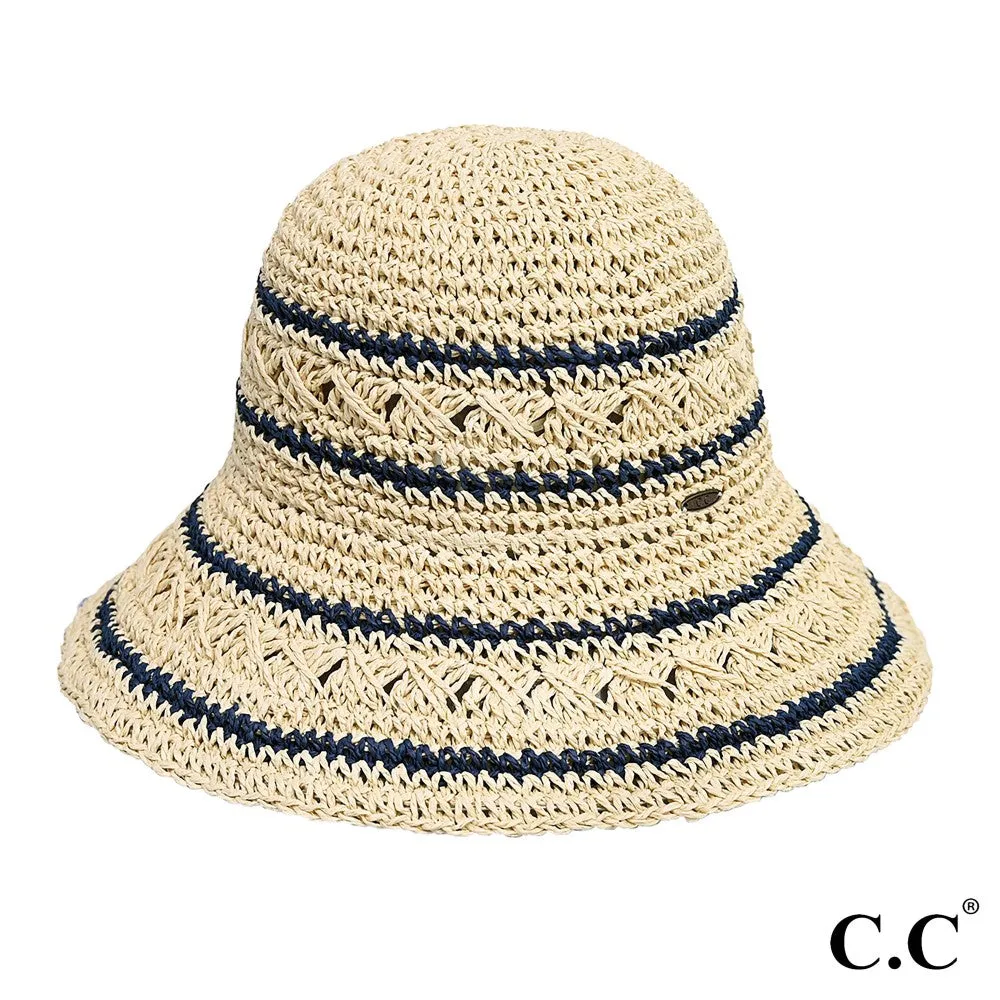 C.C Straw Bucket Hat w/ Stripes