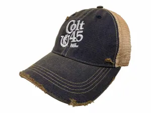 Colt 45 Malt Liquor Retro Brand Denim Washed Distressed Mesh Snapback Hat Cap