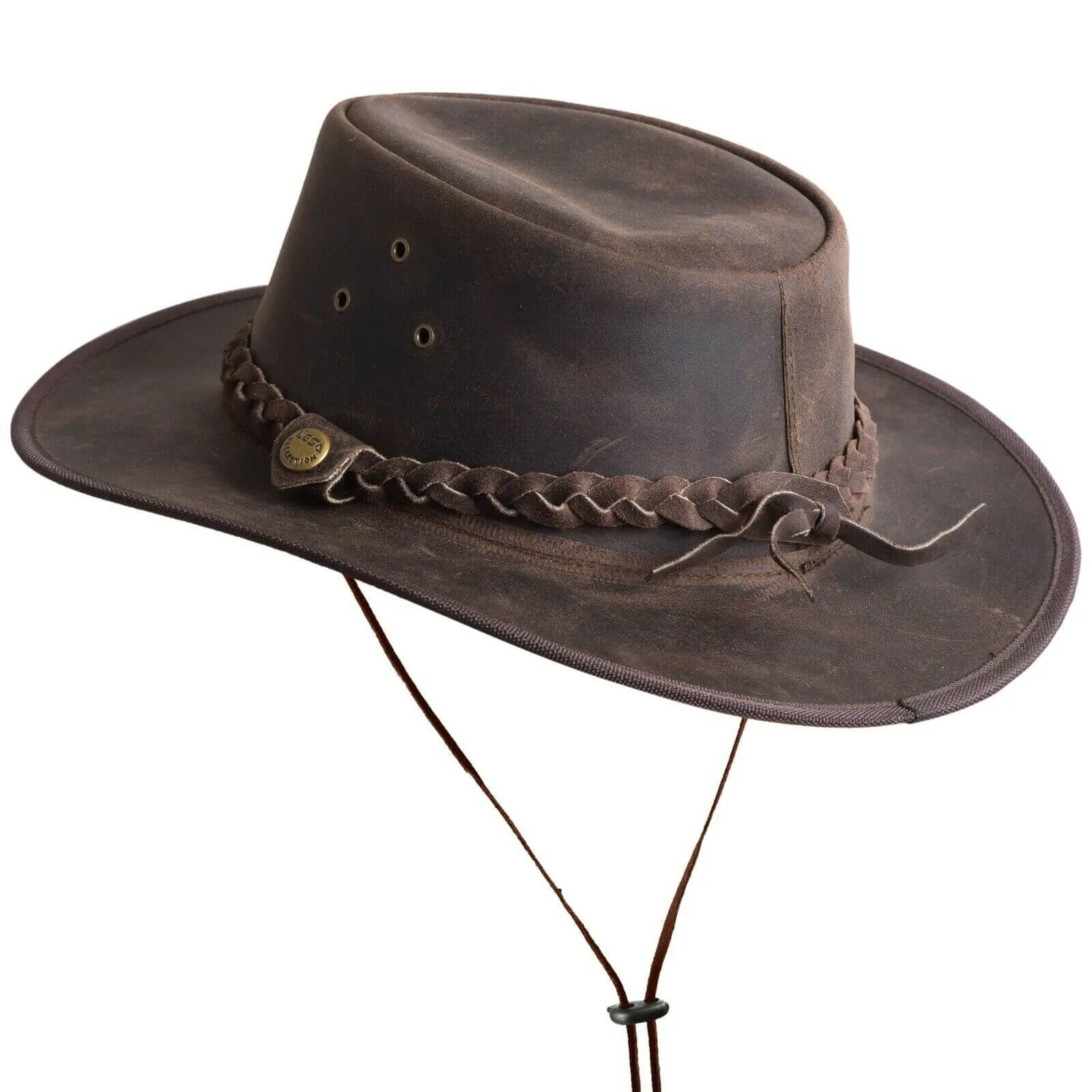 Crazy Leather Cowboy Outback  pull-up waxy finish Vintage Brown hat Handcrafted