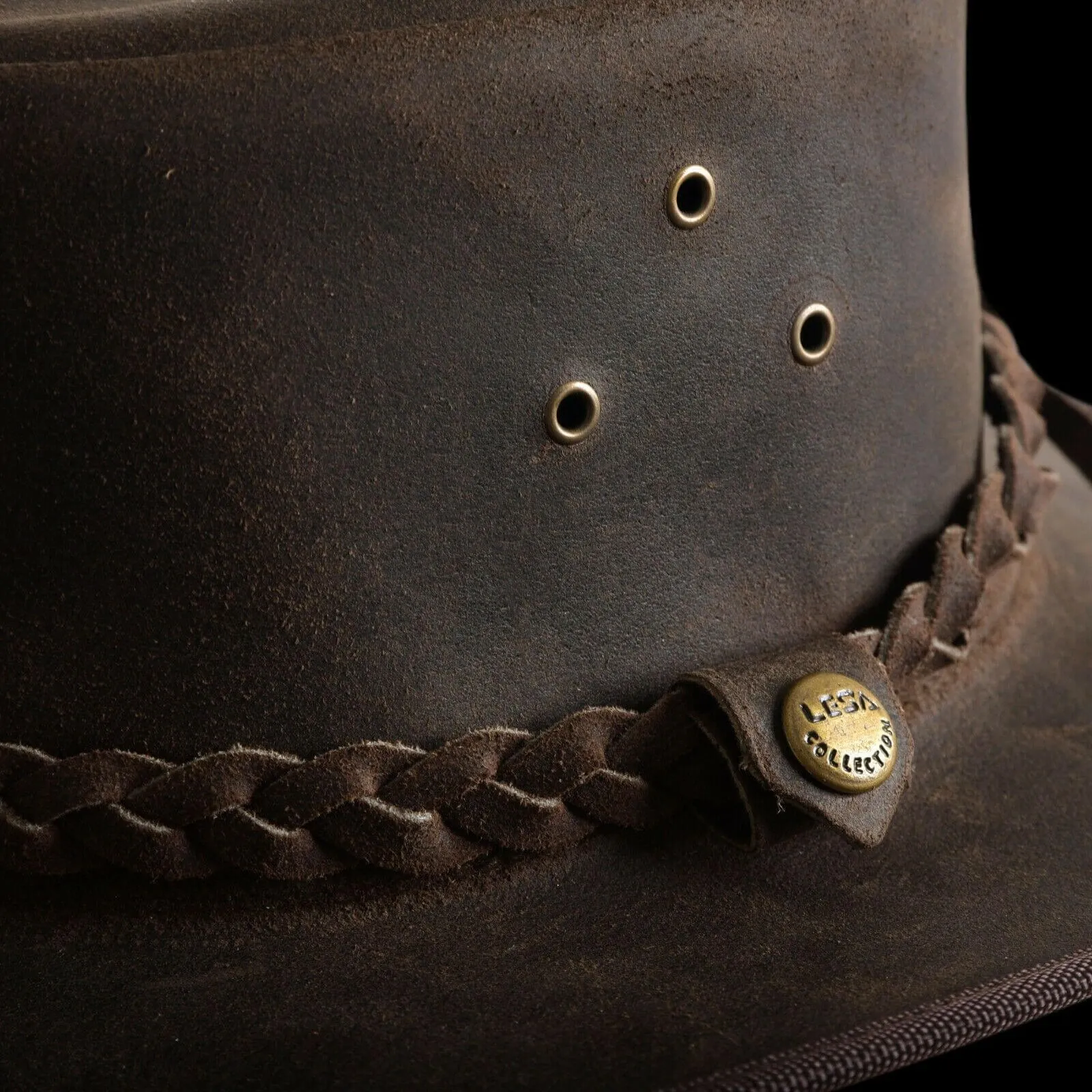 Crazy Leather Cowboy Outback  pull-up waxy finish Vintage Brown hat Handcrafted