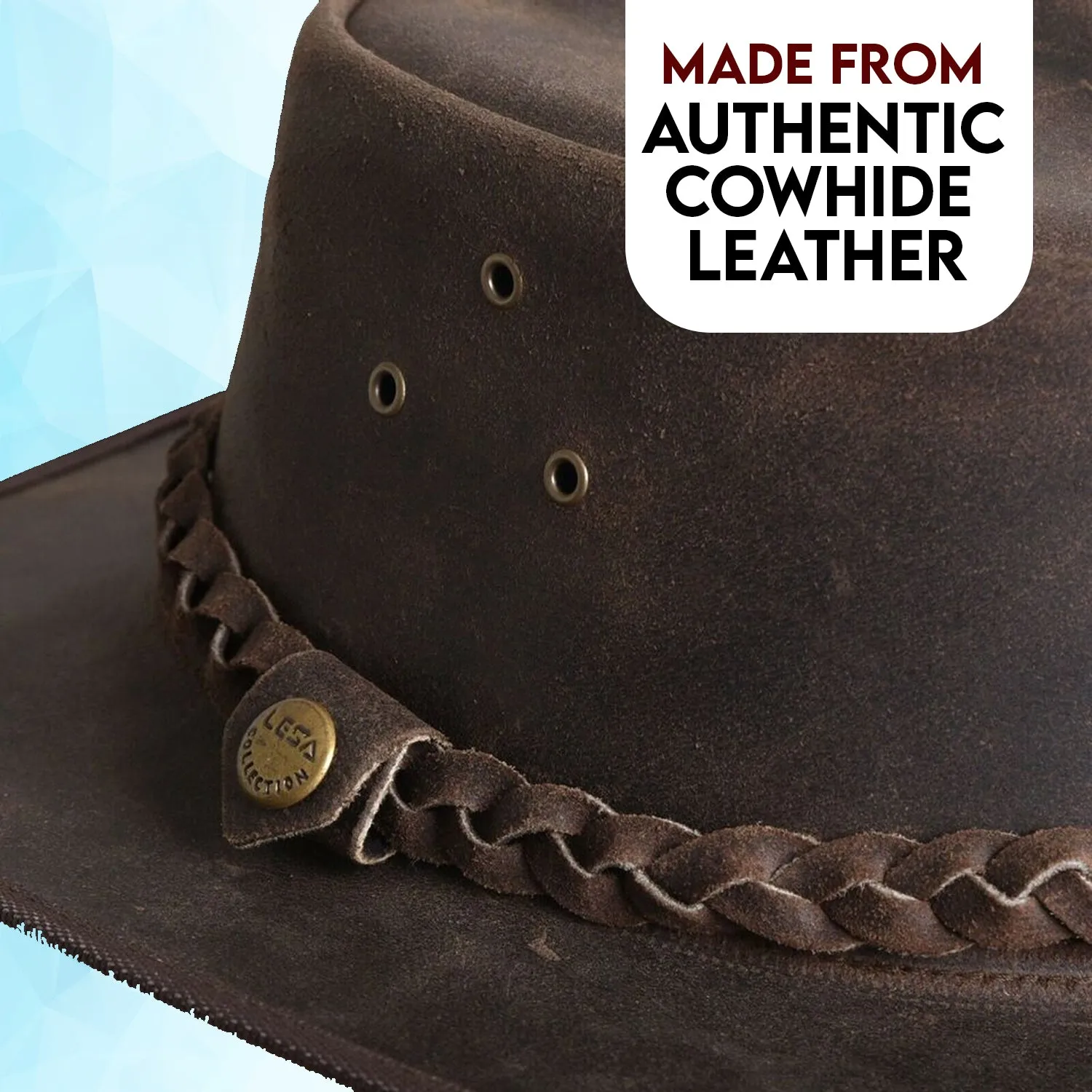 Crazy Leather Cowboy Outback  pull-up waxy finish Vintage Brown hat Handcrafted