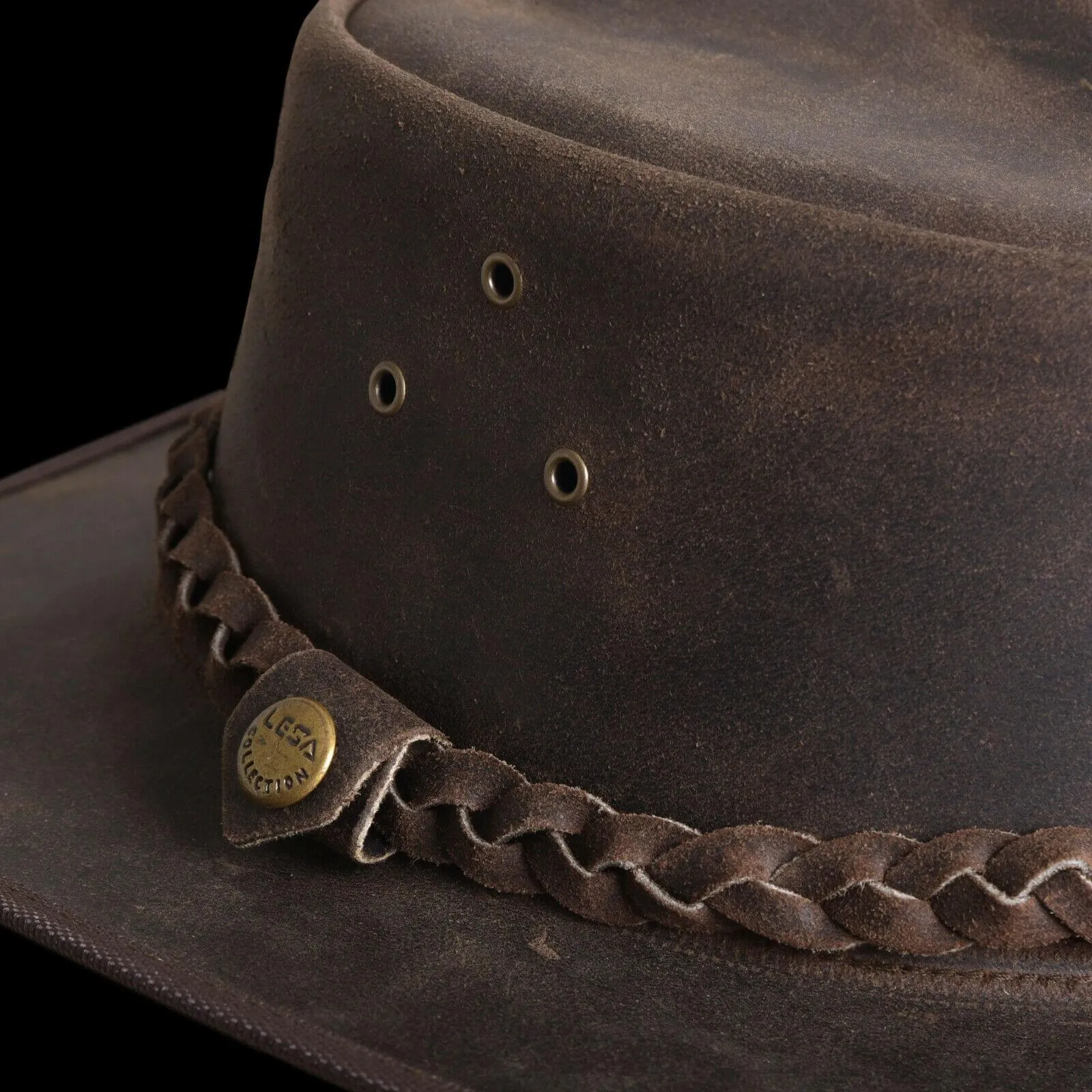 Crazy Leather Cowboy Outback  pull-up waxy finish Vintage Brown hat Handcrafted