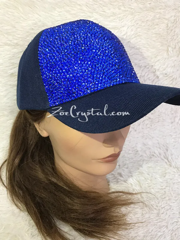 CUSTOMIZED BLING CAP / Hat Bedazzled with Navy Blue Crystal Rhinestone Glitter Shinny Sparkly - Swarovski is avaialble