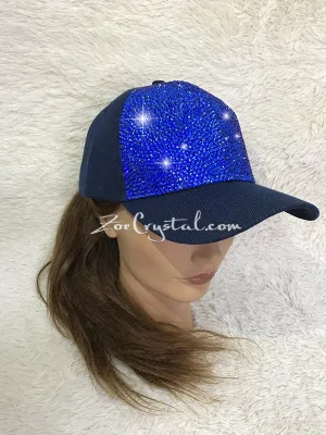 CUSTOMIZED BLING CAP / Hat Bedazzled with Navy Blue Crystal Rhinestone Glitter Shinny Sparkly - Swarovski is avaialble