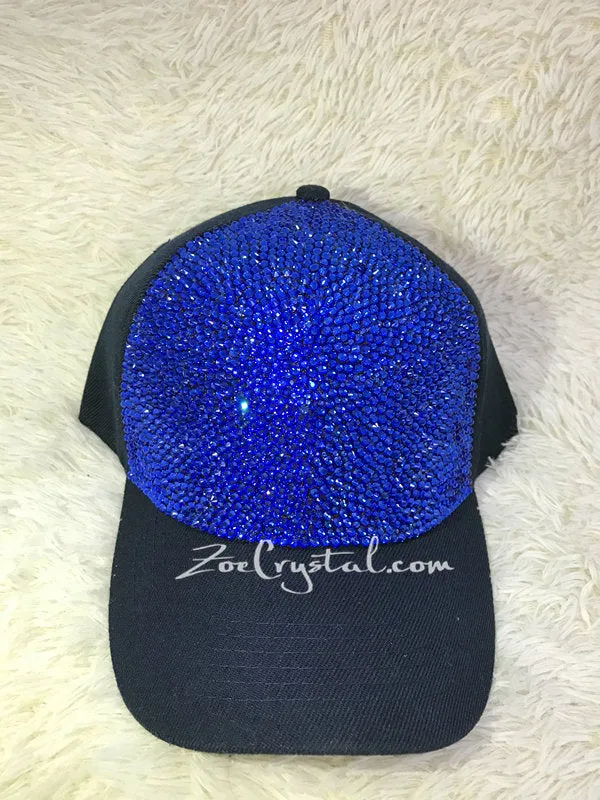 CUSTOMIZED BLING CAP / Hat Bedazzled with Navy Blue Crystal Rhinestone Glitter Shinny Sparkly - Swarovski is avaialble