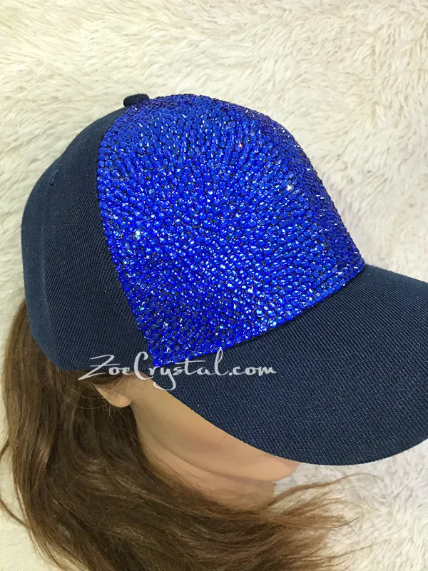 CUSTOMIZED BLING CAP / Hat Bedazzled with Navy Blue Crystal Rhinestone Glitter Shinny Sparkly - Swarovski is avaialble