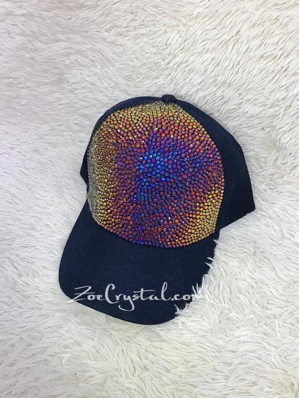CUSTOMIZED BLING CAP / Hat Bedazzled with Rainbow Volcano Crystal Rhinestone Glitter Shinny Sparkly - Swarovski is avaialble