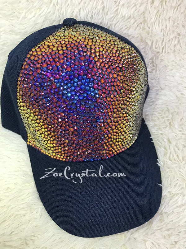 CUSTOMIZED BLING CAP / Hat Bedazzled with Rainbow Volcano Crystal Rhinestone Glitter Shinny Sparkly - Swarovski is avaialble