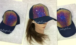 CUSTOMIZED BLING CAP / Hat Bedazzled with Rainbow Volcano Crystal Rhinestone Glitter Shinny Sparkly - Swarovski is avaialble