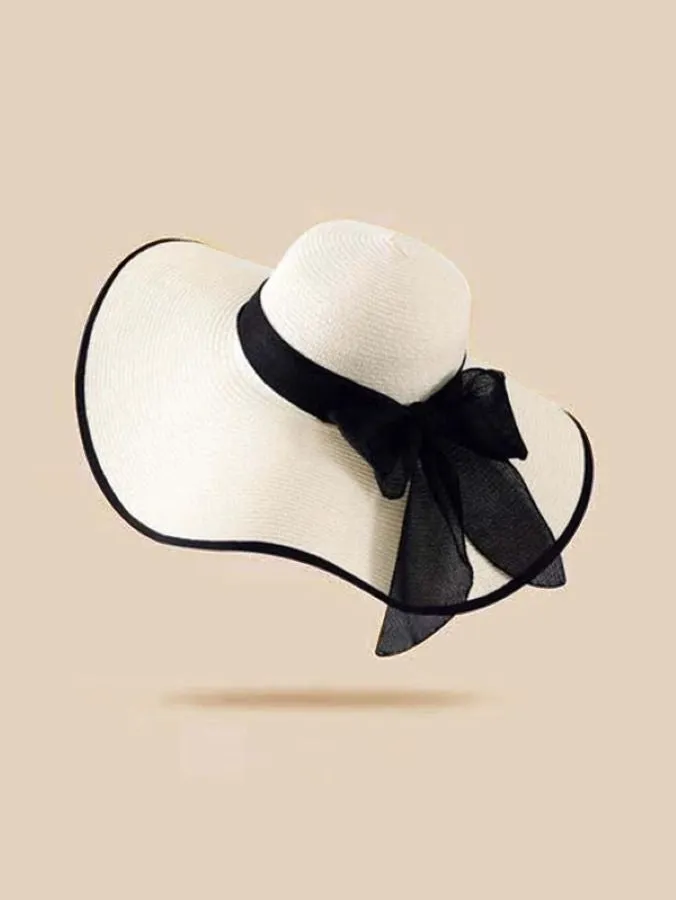 Elegant Sun Wide Brim Straw Hat with Black Trim