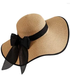 Elegant Sun Wide Brim Straw Hat with Black Trim