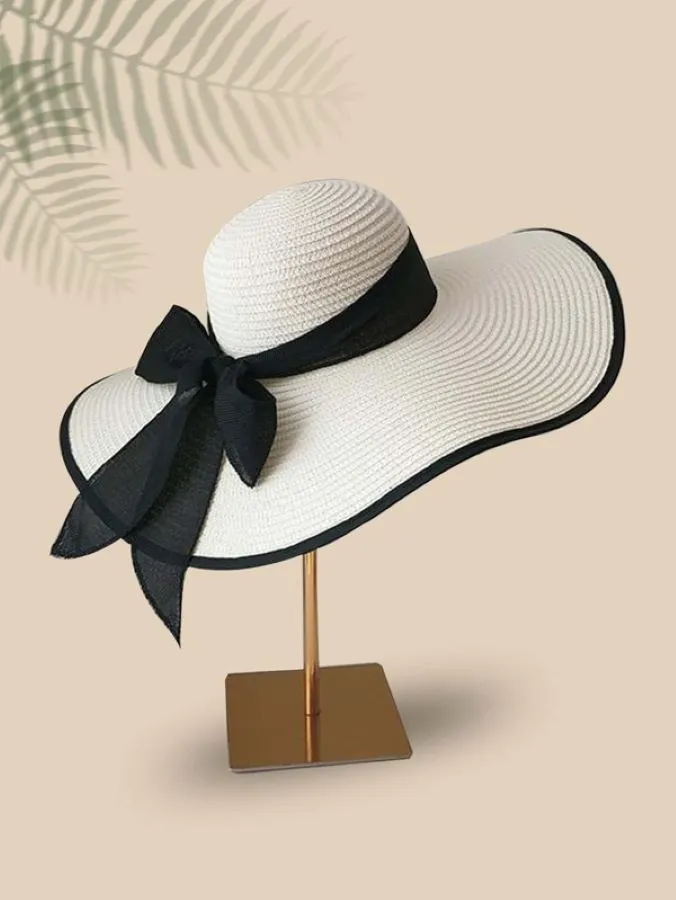 Elegant Sun Wide Brim Straw Hat with Black Trim