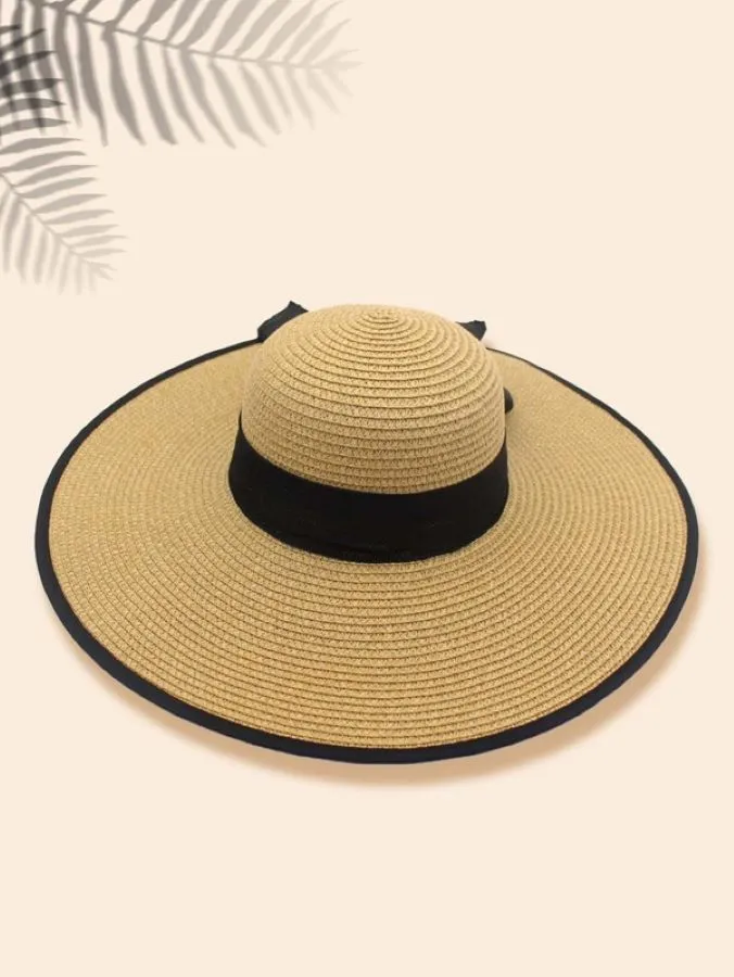 Elegant Sun Wide Brim Straw Hat with Black Trim