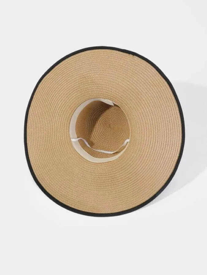 Elegant Sun Wide Brim Straw Hat with Black Trim