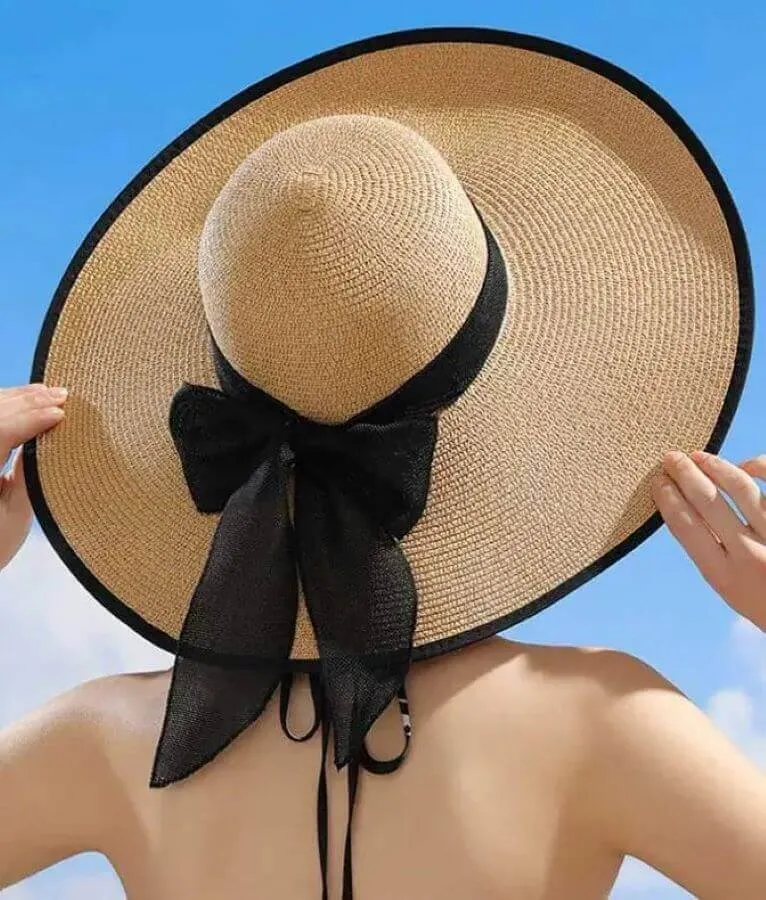 Elegant Sun Wide Brim Straw Hat with Black Trim