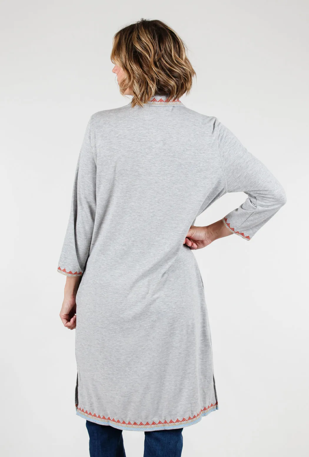 Embroidered Jersey Shirtdress, Gray