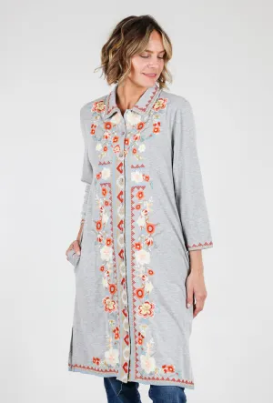 Embroidered Jersey Shirtdress, Gray