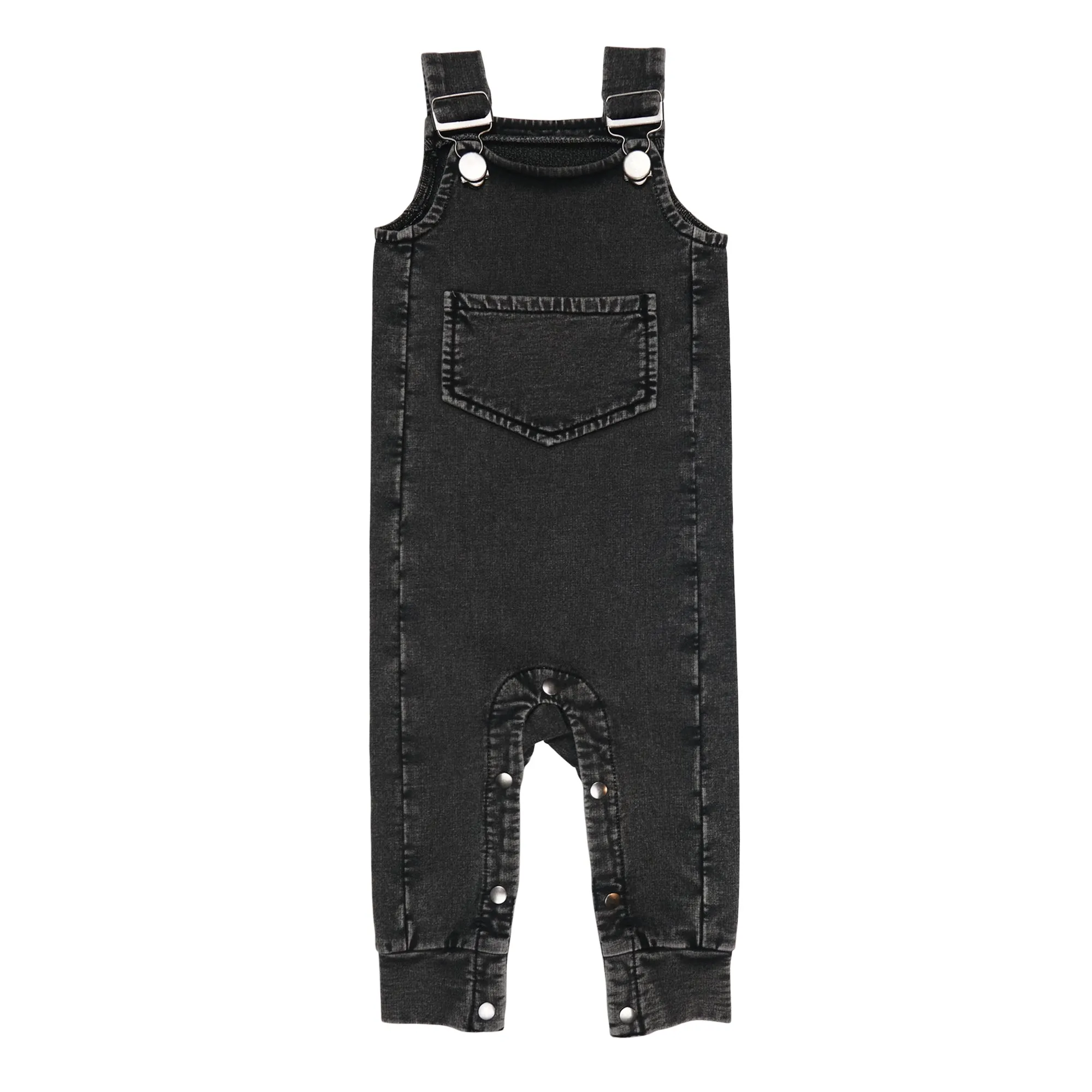 Faux Denim Overall in Black