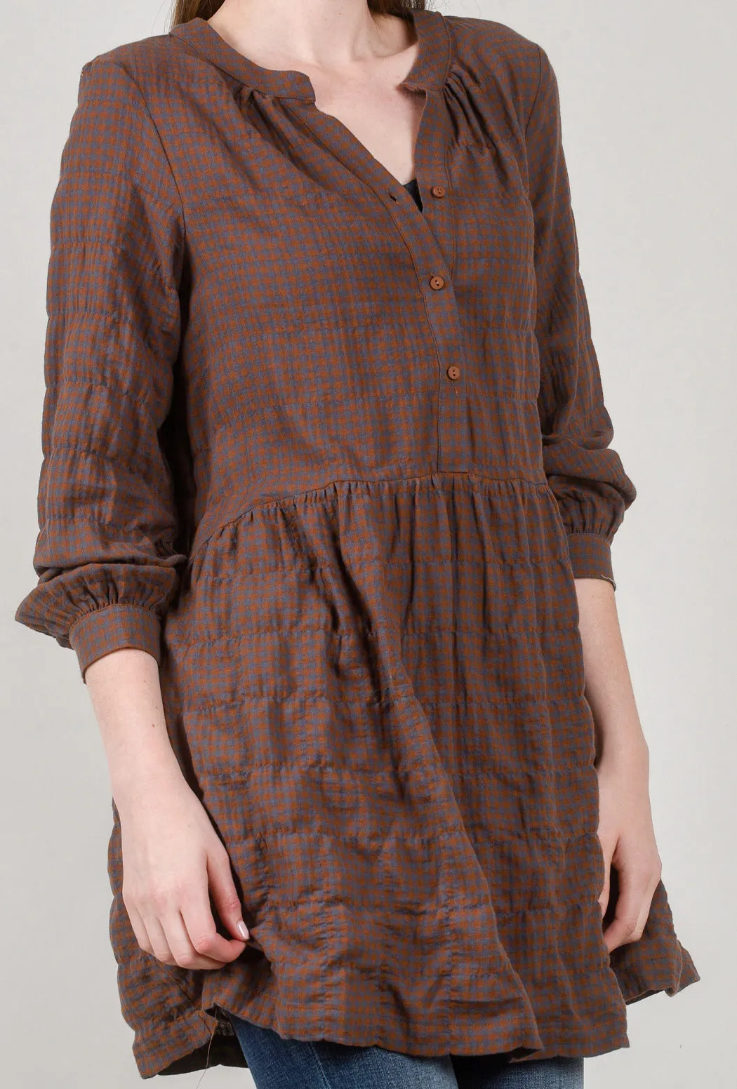 Gingham Plaid Mini Dress, Harvest Brown