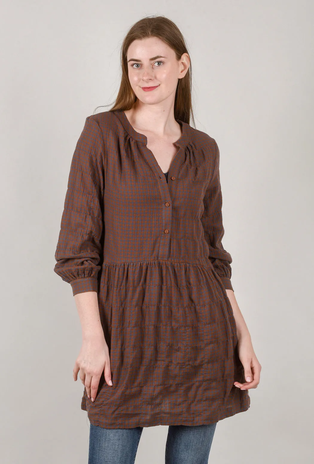 Gingham Plaid Mini Dress, Harvest Brown