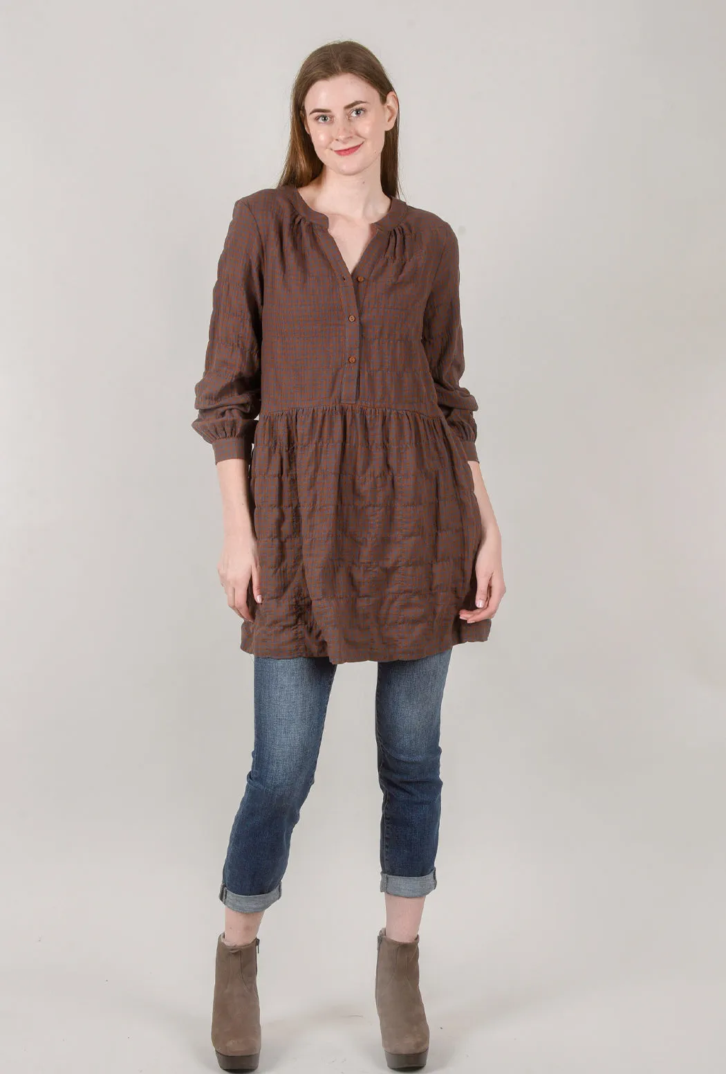 Gingham Plaid Mini Dress, Harvest Brown