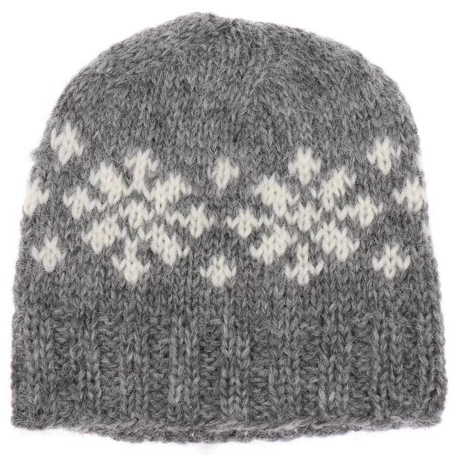 Handknit Wool Hat - Black / White Frostroses