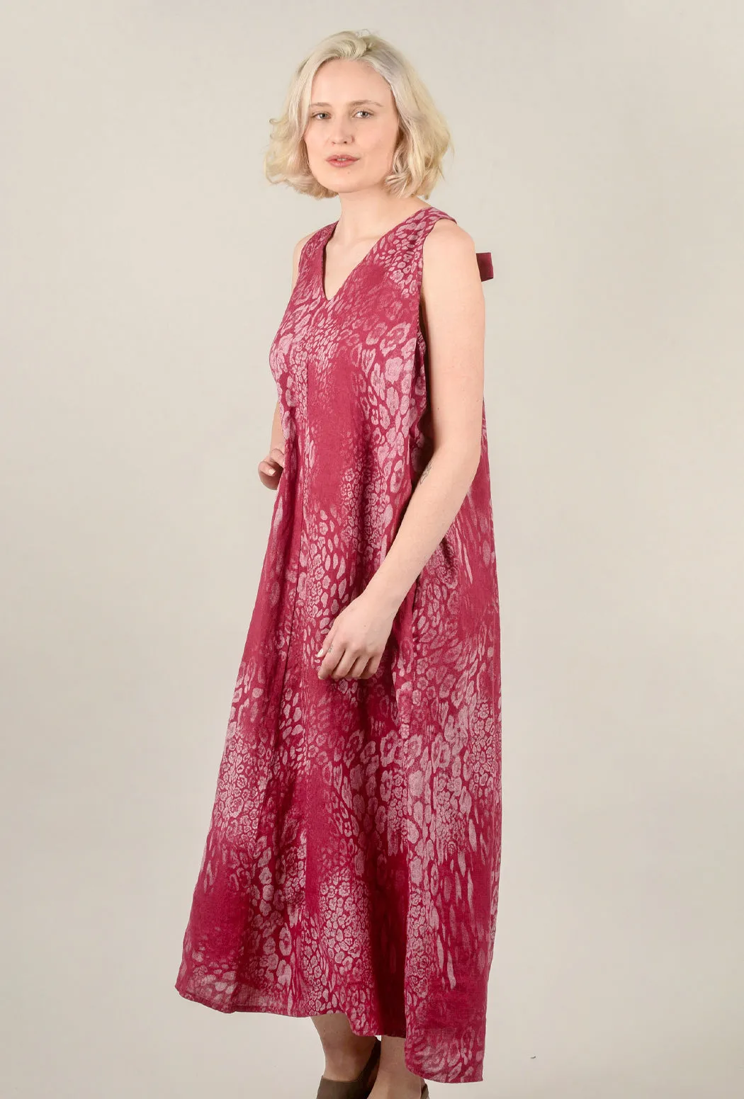 Linen Cheetah Maxi Dress, Pink