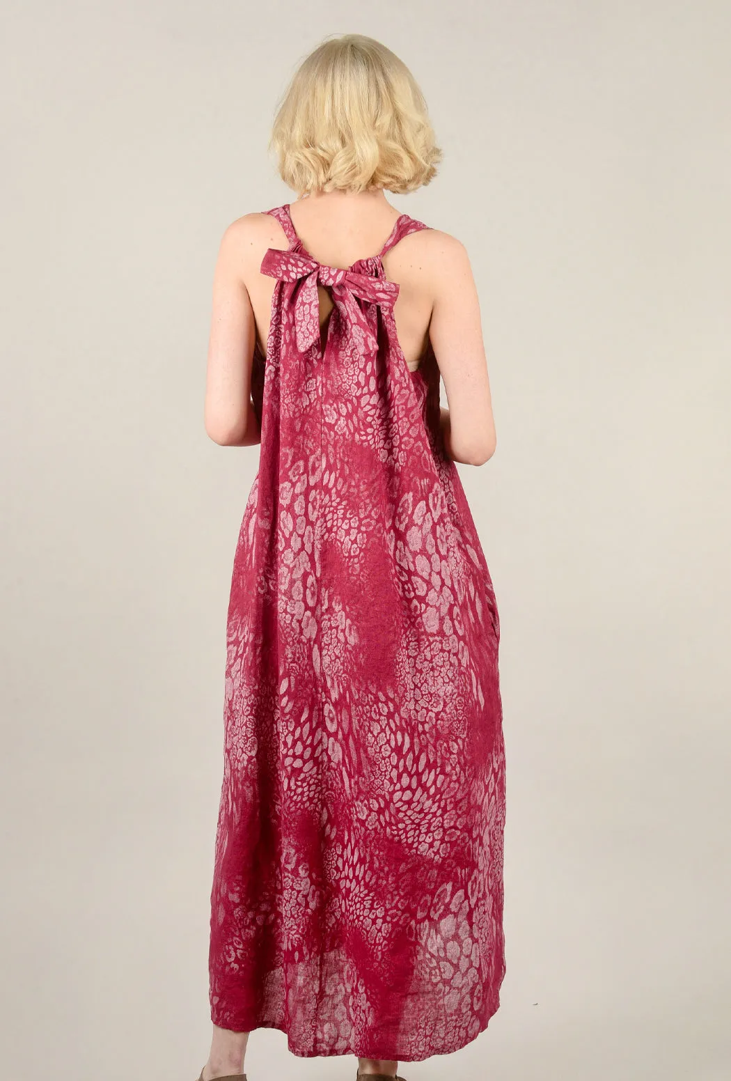Linen Cheetah Maxi Dress, Pink