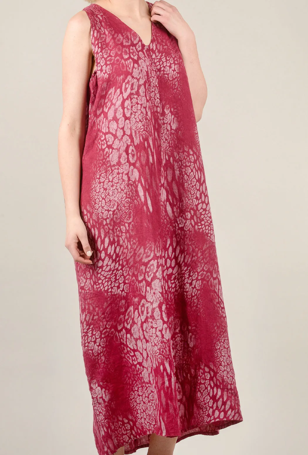Linen Cheetah Maxi Dress, Pink