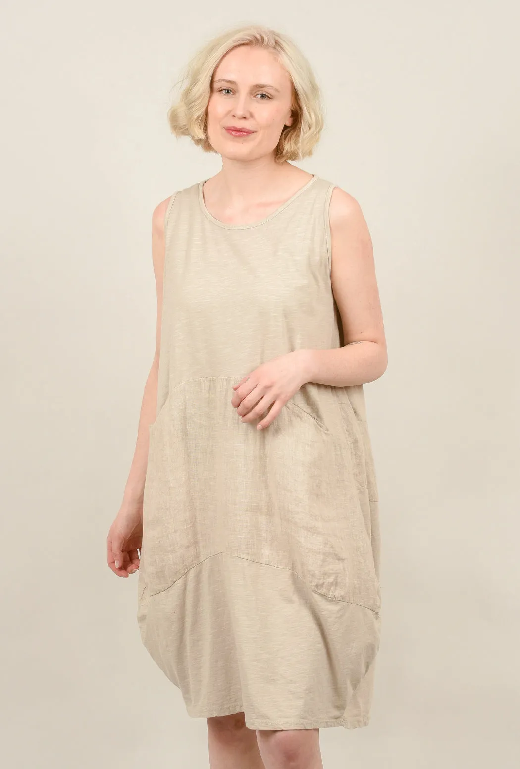 Linen Inset Bubble Dress, Sand