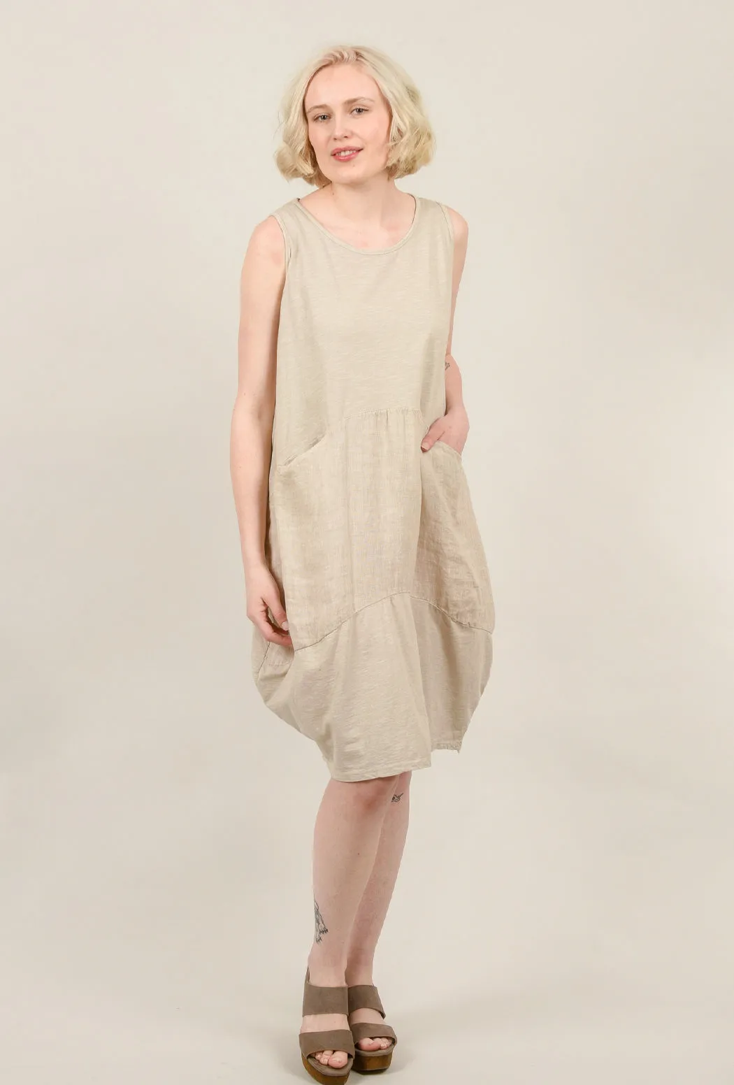 Linen Inset Bubble Dress, Sand