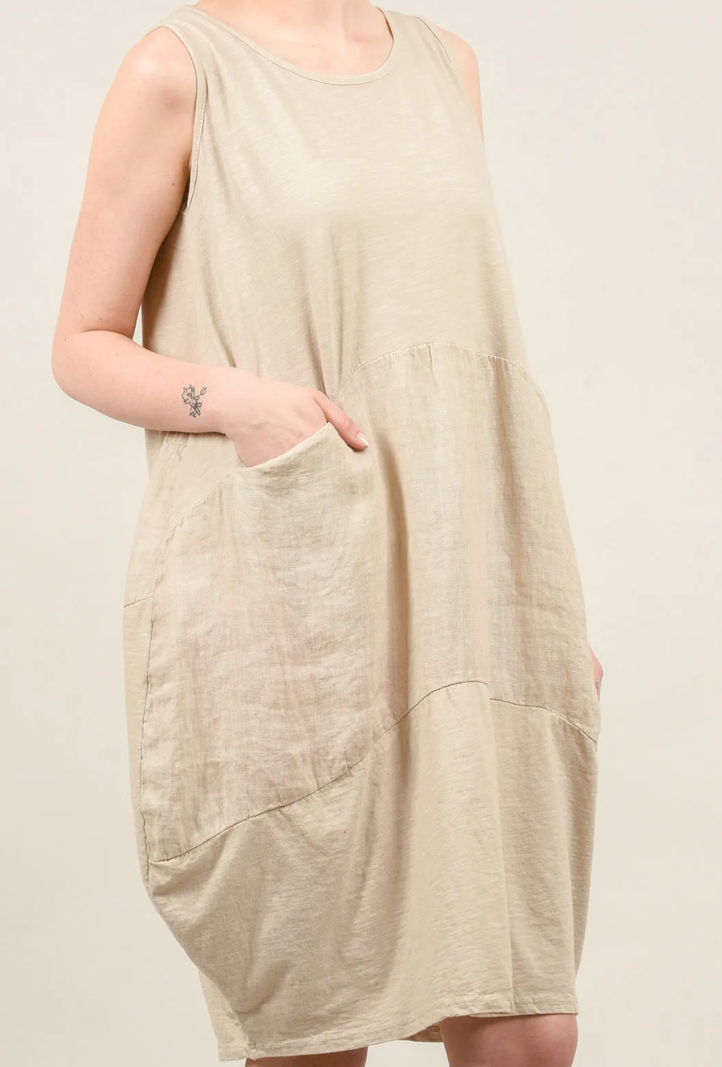 Linen Inset Bubble Dress, Sand