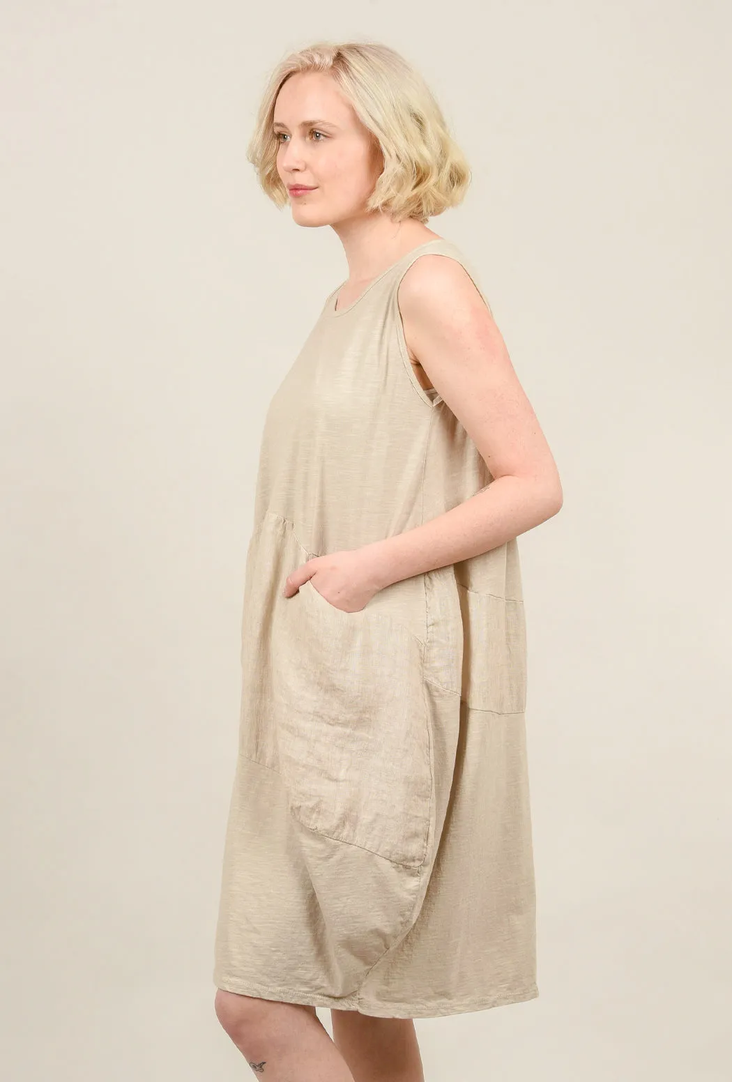 Linen Inset Bubble Dress, Sand