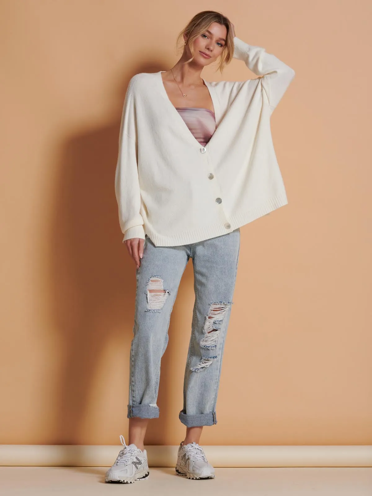 Made in Italy Soft Knit Shell Button Cardigan, Butter
