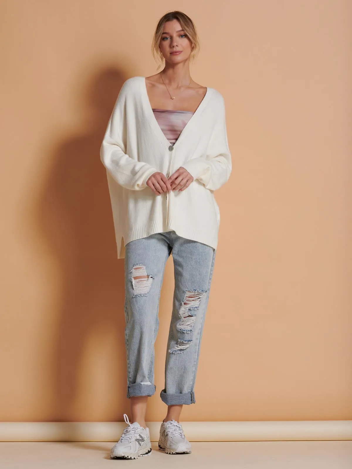 Made in Italy Soft Knit Shell Button Cardigan, Butter