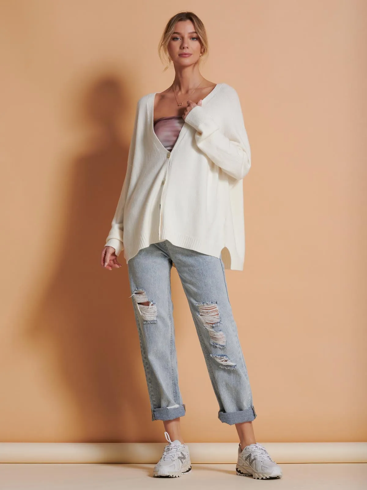 Made in Italy Soft Knit Shell Button Cardigan, Butter