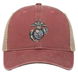 Multi Color EGA Embroidered USMC Vintage Red Trucker Hat
