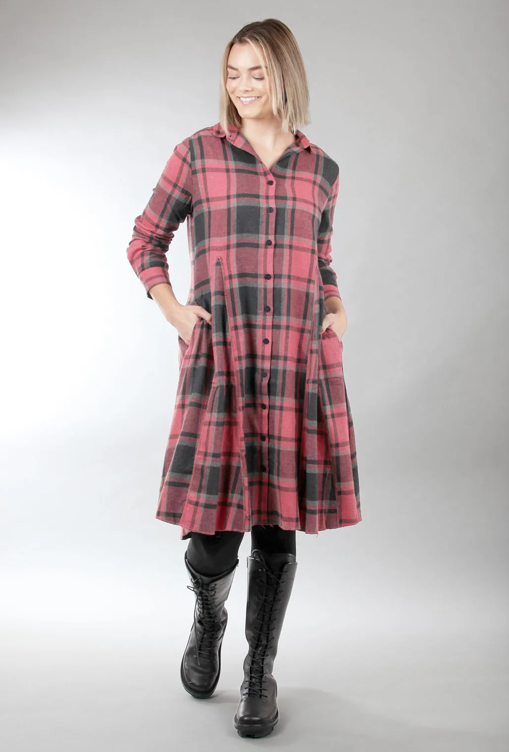 Plaid Collins Dress, Red Dumbarton