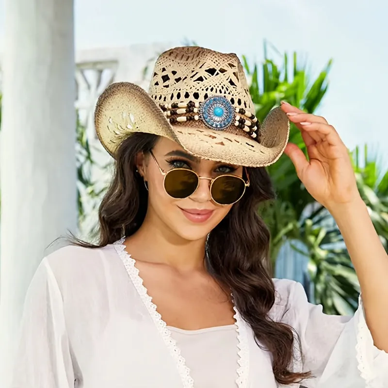 Retro Fashion Large Eaves Curved Edge Hard Straw Western Cowboy Hat