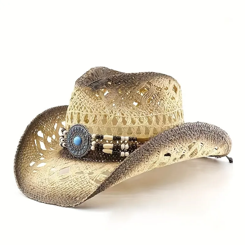 Retro Fashion Large Eaves Curved Edge Hard Straw Western Cowboy Hat